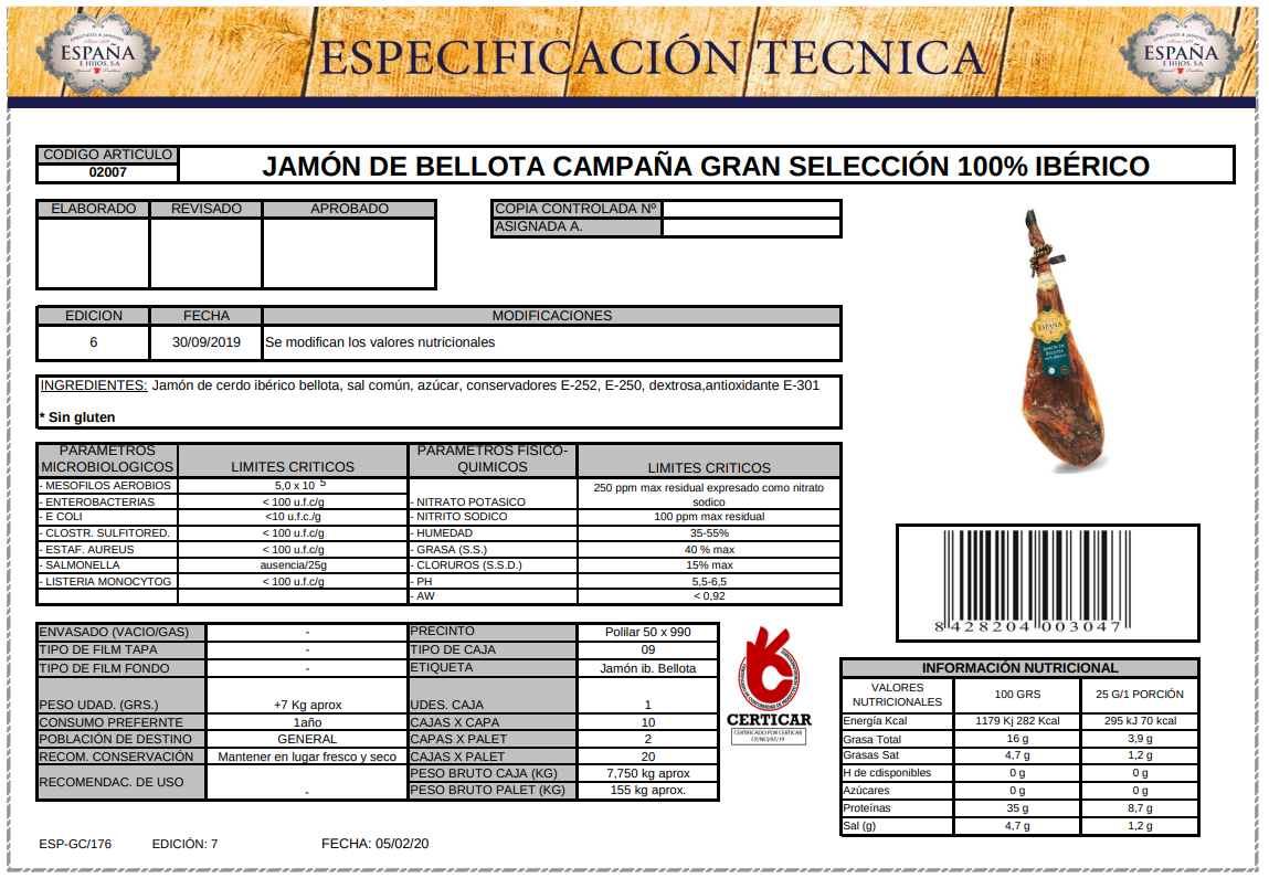 7 BELLOTAS® Coffret jambon espagnol de Pata Negra 50% Ibérico